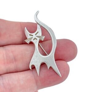 Vintage Beau Sterling Silver 925 Modernist Cat Brooch